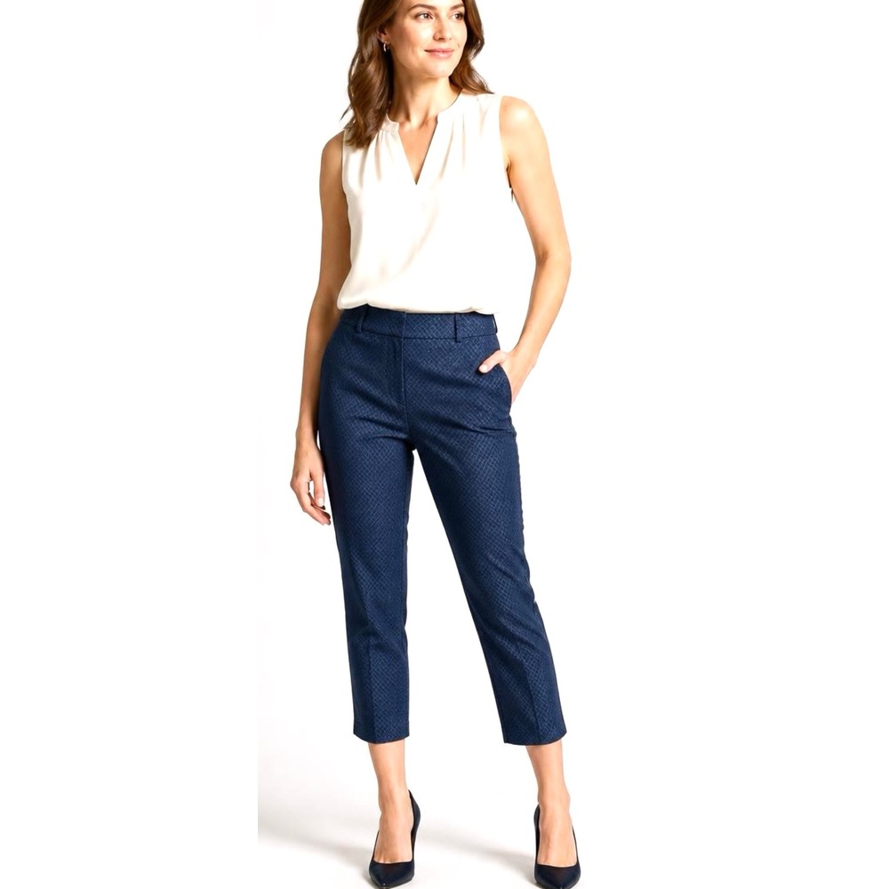 Ann Taylor Loft Marisa Skinny Navy Textured Ankle Pants Size 8